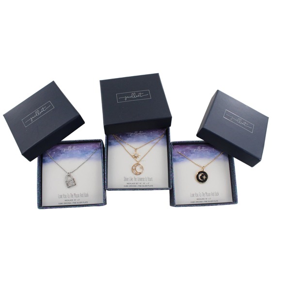 3 Fine Plate Cubic Zirconia Celestial Moon Star Necklaces in Gift Boxes - Picture 1 of 6